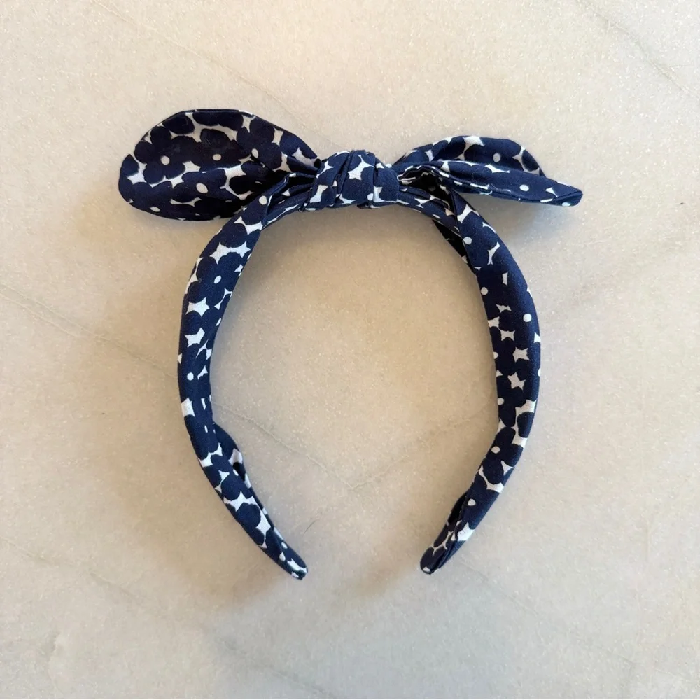 J.Crew Crewcuts Navy Floral Print Bow Tie Knot Headband | Girls Hair Accessory - Picture 2 of 4